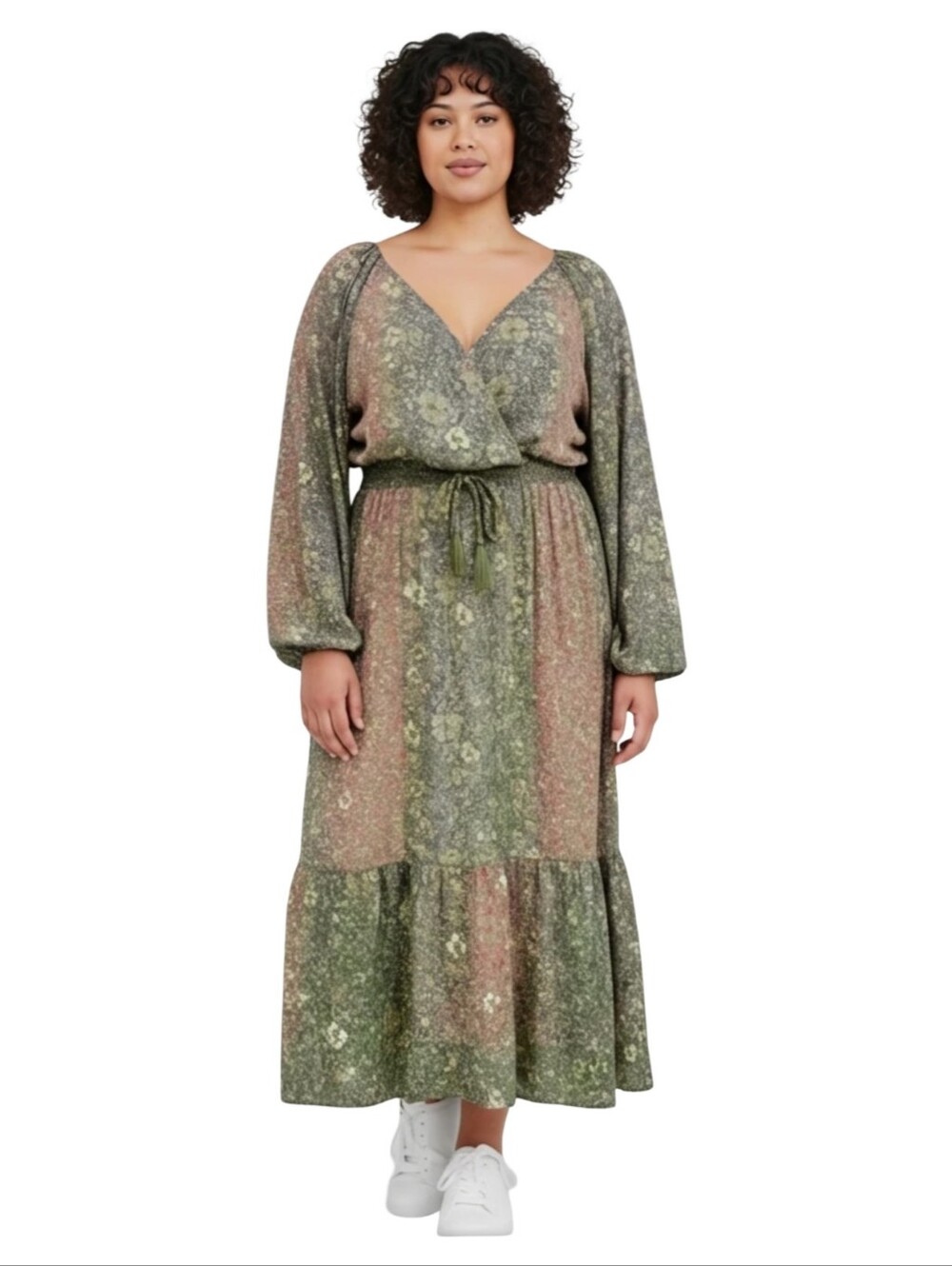 Revolve x boemo Floral Maxi Dress Tiered Ruffle V Neck Smocked Waist Tie Belt 3X